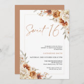 バーンドオレンジフローラボホスウィート16誕生日 招待状 (正面/裏面)