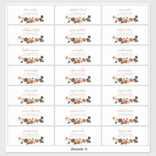 バーンドオレンジフローラリースゲストアドレス シール (シート)