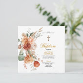 バーンドオレンジフローラ金ゴールドクロスバプテスマ《キリスト教》洗礼式や命名式 招待状 (スタンド正面)