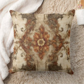 バーンドオレンジブラウンクリームラストバロックフローラ クッション (ブランケット)