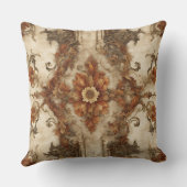バーンドオレンジブラウンクリームラストバロックフローラ クッション (裏面)