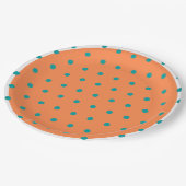 バーンドオレンジホワイトティール（緑がかった色）水玉模様 ペーパープレート (アングル)