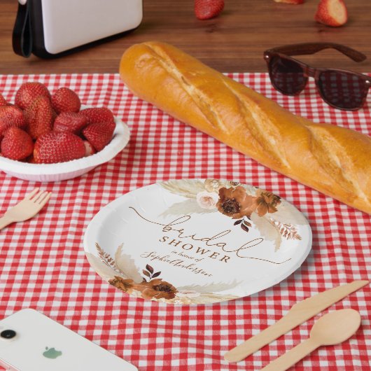 バーンドオレンジボヘミアンパンパスグラスブライダルシャワー ペーパープレート (ピクニック)