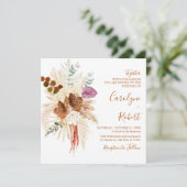 バーンドオレンジボヘミアンパンパスグラス結婚スクエア 招待状 (スタンド正面)