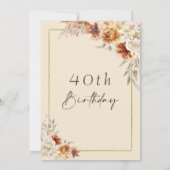 バーンドオレンジボホパンパスグラス金ゴールドフレーム誕生日 招待状 (裏面)