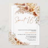 バーンドオレンジボホパンパスグラス16誕生日 招待状 (正面/裏面)