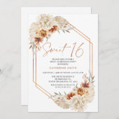 バーンドオレンジボホフローラスウィート16誕生日 招待状 (正面/裏面)
