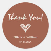 バーンドオレンジボホ結婚式の引き出物ハート ラウンドシール (正面)