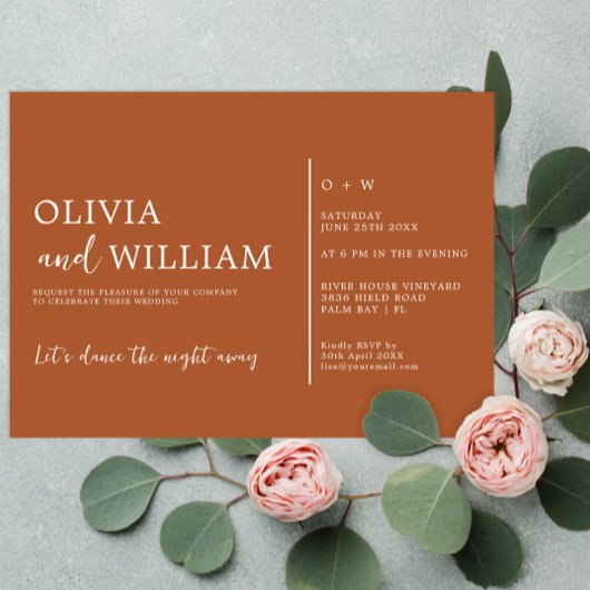 バーンドオレンジ手書き結婚式招待状 招待状