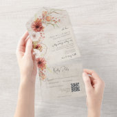 バーンドオレンジ&クリームボホフローラQRコード オールインワン招待状 (貼ってはがせる)