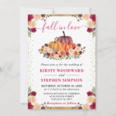 バーンドオレンジ&レッドフローラカボチャ秋の結婚式 招待状 (正面)