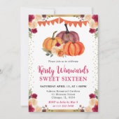 バーンドオレンジ&レッドフローラカボチャ秋スウィート16 招待状 (正面)