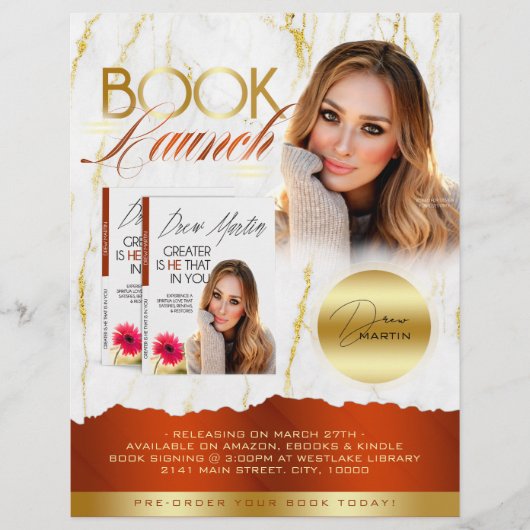 バーンドオレンジ&金ゴールドマーブルブックローンチリリース チラシ (正面)