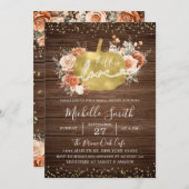 バーンドオレン素朴ジフローラカボチャブライダルシャワー 招待状 (正面/裏面)