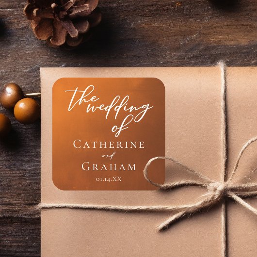 バーンドオ素朴レンジタイポグラフィボホ結婚ズ スクエアシール