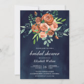バーンドオ自然レンジバラネイビーブルーブライダルシャワー 招待状 (正面)