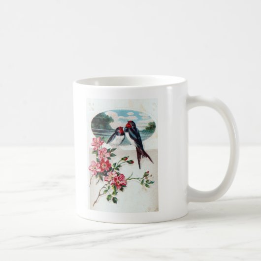 バーンドスワローズとピンクの花 コーヒーマグカップ (右)