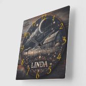 バーンドナイト素朴スカイウッドカービングアート スクエア壁時計 (傾斜)