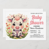 バーンドプリントパステルカウベビーシャワー 招待状 (正面/裏面)