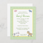 バーンドヤードファーム動物グリーンスワールベビーシャワー 招待状 (正面/裏面)