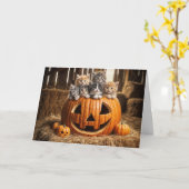 バーンハロウィンカボチャの子猫 カード (黄色い花)