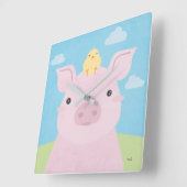 バーンバディ-ピグレット&チキン スクエア壁時計 (傾斜)