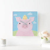 バーンバディ-ピグレット&チキン スクエア壁時計 (ホーム)