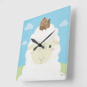 バーンバディ-羊とひよこ スクエア壁時計 (傾斜)