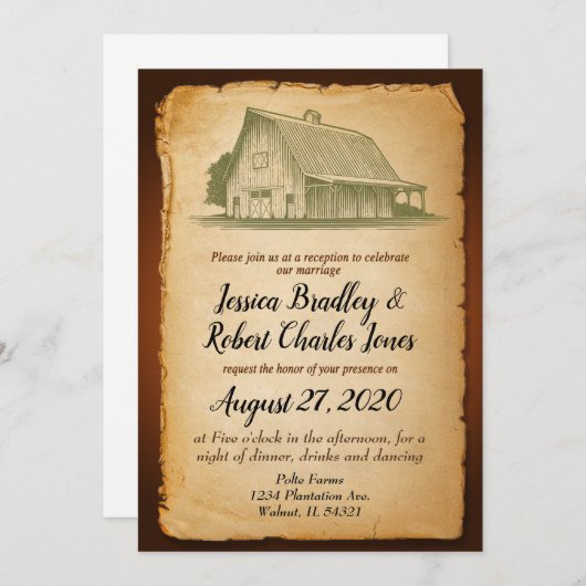 バーンパーティー素朴結婚式招待状 招待状 (正面/裏面)