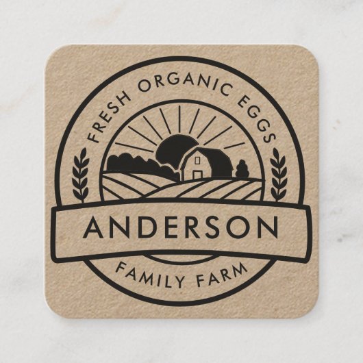 バーンファミリーファーム農家ラウンド装飾 スクエア名刺 (正面)