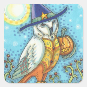 バーンフクロウフォークアート、ハロウィーンバードシール スクエアシール