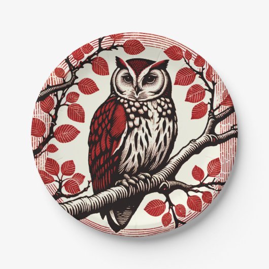 バーンフクロウ自然愛好家フクロムズツリーアースデイ ペーパープレート (正面)