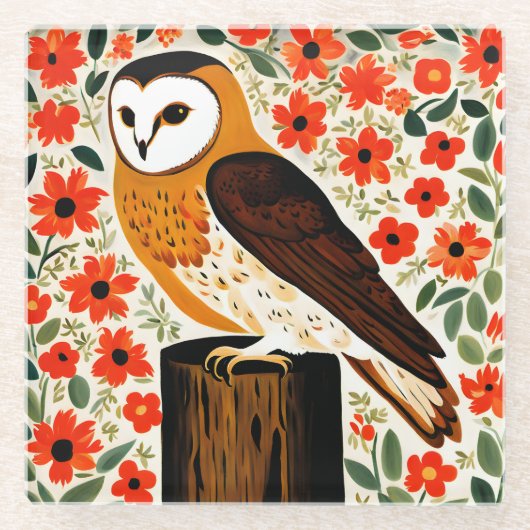 バーンフクロウ ガラスコースター (正面)