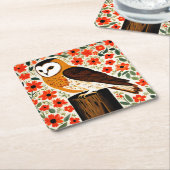 バーンフクロウ スクエアペーパーコースター (アングル)