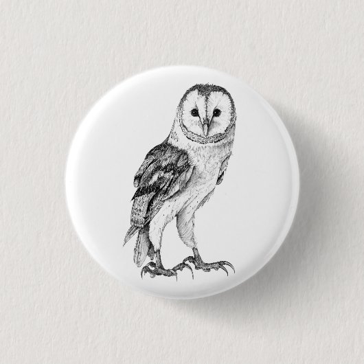 バーンフクロウ – スケッチインブラックペン 缶バッジ (正面)