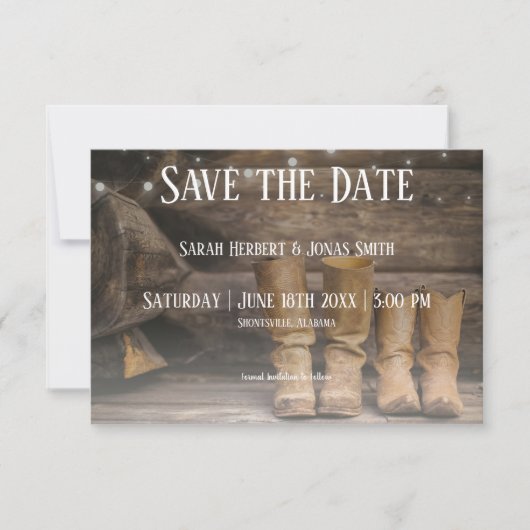 バーンブーツカウボーイ素朴ウェスタン結婚ズ セーブザデート (正面)