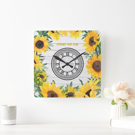 バーンホワ素朴イトウッドカントリーコテージひまわり スクエア壁時計 (ホーム)