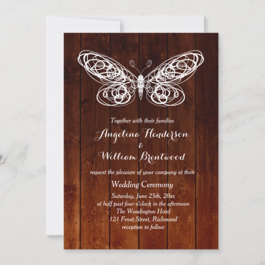 バーンボードバタフライ結婚式招待状 招待状 (正面)