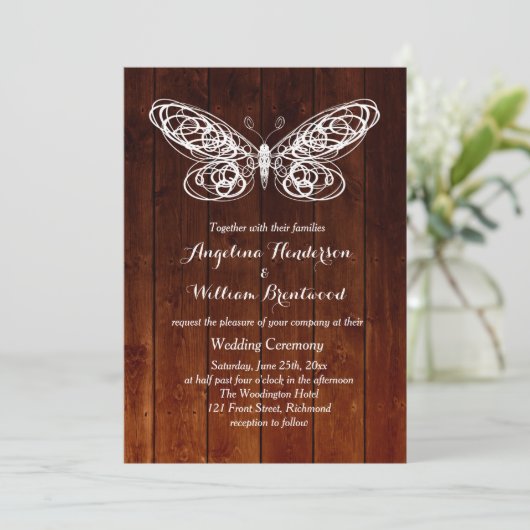 バーンボードバタフライ結婚式招待状 招待状 (スタンド正面)