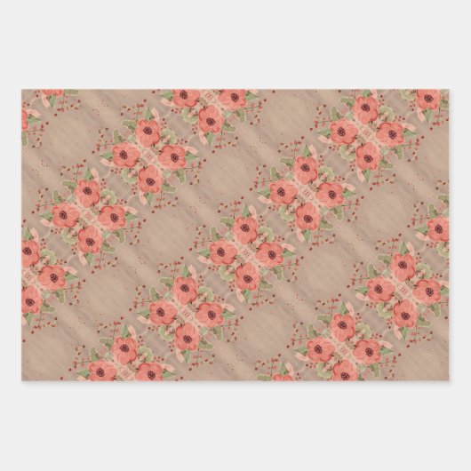 バーンレッドとコーラルギフトラップ ラッピングペーパーシート (正面)