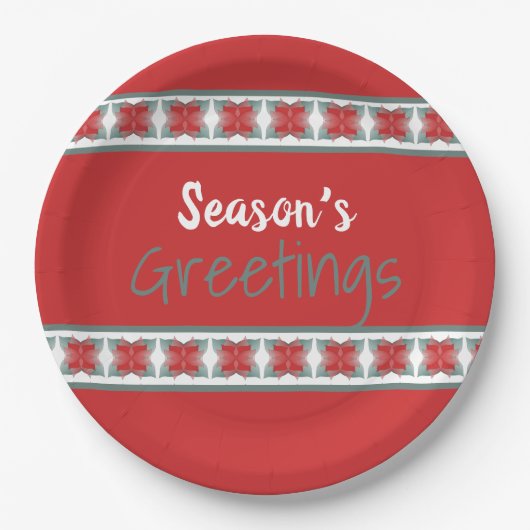 バーンレッドとティール（緑がかった色） ペーパープレート (正面)