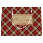 バーンレッドベージュスコティッ素朴トタータンチェッククリスマス ラージペーパーバッグ (正面)