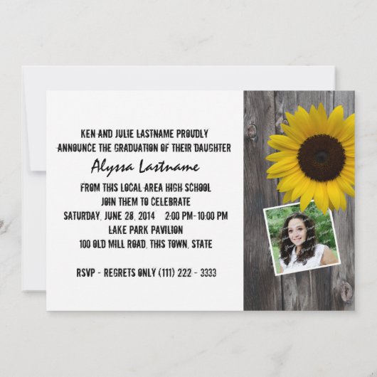 バーン素朴ウッド及びひまわり卒業 招待状 (裏面)