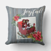 バーン素朴ボードとポインセチア~家族の写真 クッション (正面)