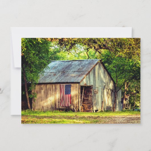 バーン素朴愛国的なアメリカ国旗の日付を保存 招待状 (裏面)