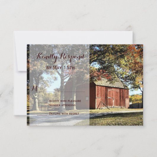 バーン素朴&ツリーズカントリーウエディングRSVPカード 出欠カード (正面)