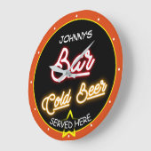 バー任意の名前フェイクネオンレッド金ゴールドブラックオレンジレトロ ラージ壁時計 (傾斜)