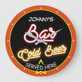 バー任意の名前フェイクネオンレッド金ゴールドブラックオレンジレトロ ラージ壁時計