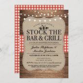 バー及びグリルの素朴なカップルのシャワーに貯蔵して下さい 招待状 (正面/裏面)
