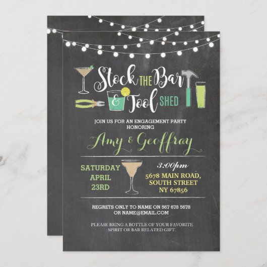 バー及び用具の小屋の婚約の招待に貯蔵して下さい 招待状 (正面/裏面)